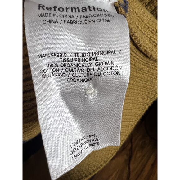 Reformation Brooklyn Cotton Polo Sweater Size Small Collared Navy Gold Stripe - Picture 7 of 8